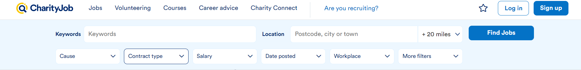 Screenshot of search fields when posting a role on CharityJob