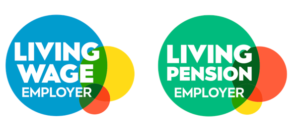 Living Wage Employer and Living Pension Employer marks displayed on the Citizens UK website.