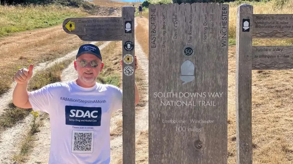 A male supporter on a fundraising walk for Surrey Drug and Alcohol Care_CharityJob.com